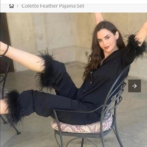 It’s Juliet - Colette Feather Pajama Set - Black - 1 Medium + 1 Small